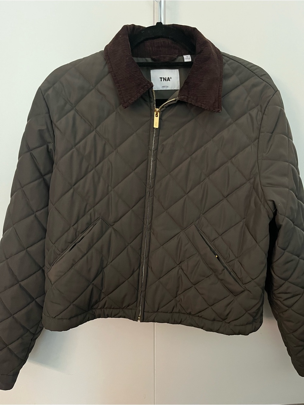 TNA Quilted Olive Brown/Green Jacket with Corduroy Collar